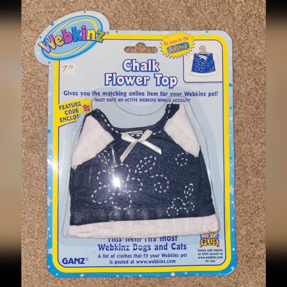 GANZ Webkinz Navy and White Floral Top NEW With Unused Code